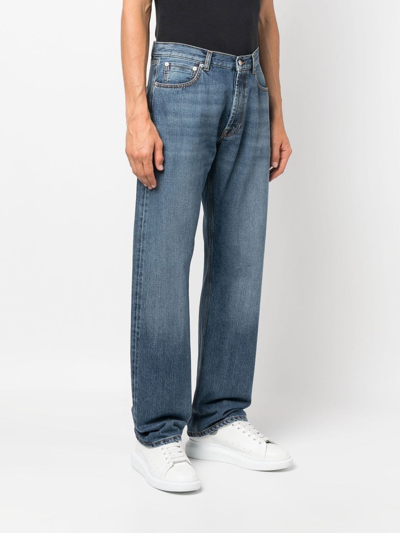 Shop Alexander Mcqueen Logo-patch Straight-leg Jeans In Blue