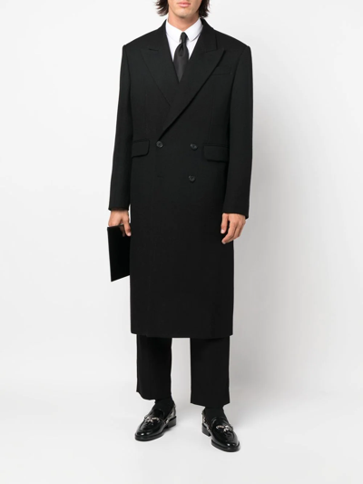 Shop Alexander Mcqueen Double-breasted Long Coat In Black