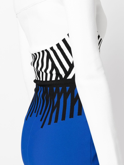 Shop Alexander Mcqueen Off-shoulder Long-sleeve Midi Dress In Blue
