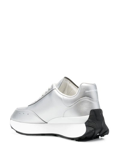 Shop Alexander Mcqueen Sprint Runner Metallic-effect Sneakers In Silver