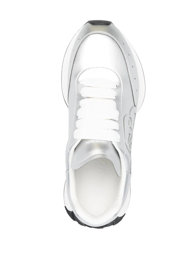 Shop Alexander Mcqueen Sprint Runner Metallic-effect Sneakers In Silver