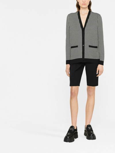 Shop Ralph Lauren Purple Label Houndstooth Single-breasted Cardigan In White