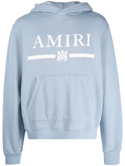 Shop Amiri Logo-print Cotton Hoodie In Blue