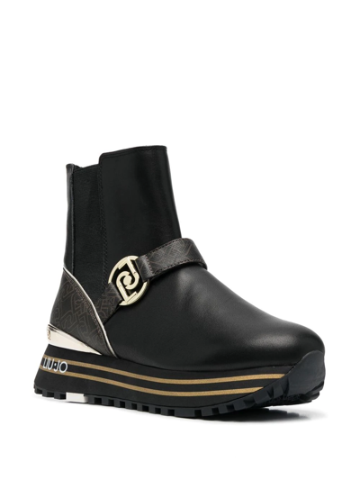 Shop Liu •jo Maxi Wonder Leather Ankle Boots In Black