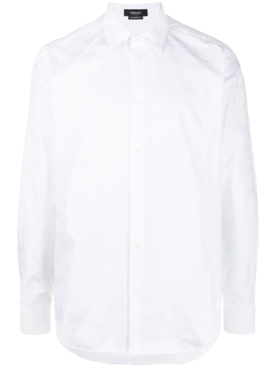 Shop Versace La Greca Logo-jacquard Shirt In White