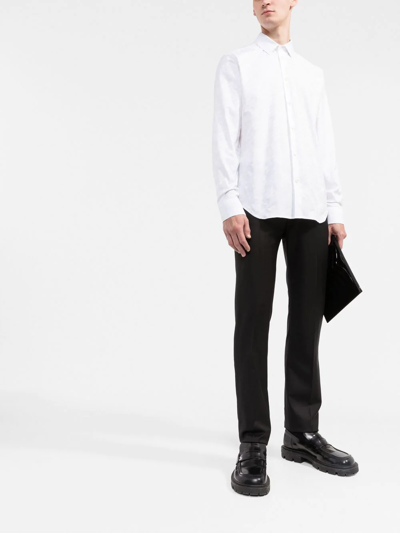 Shop Versace La Greca Logo-jacquard Shirt In White