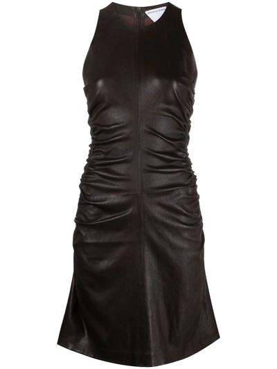 Shop Bottega Veneta Stretch Leather Mini Dress In Brown