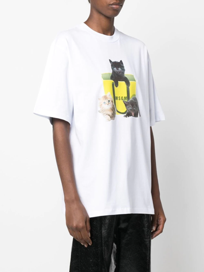 Msgm Graphic-print Cotton T-shirt In White