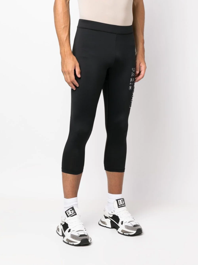 Shop Balmain Logo Cropped Leggings In Black