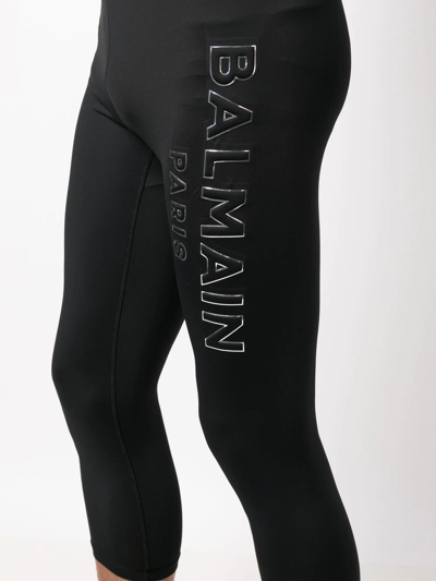 Shop Balmain Logo Cropped Leggings In Black