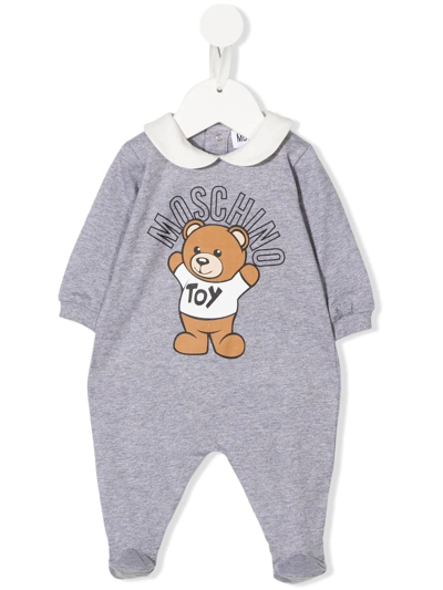 Shop Moschino Teddy Bear Motif Bodysuit In Grey