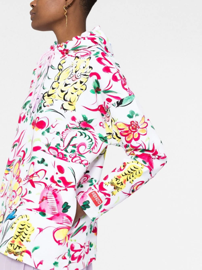 Shop Kenzo Floral-print Logo-patch Hoodie In White