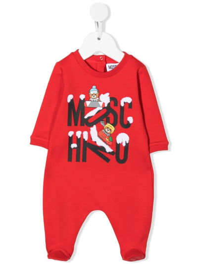 Shop Moschino Graphic-print Babygrow In Red
