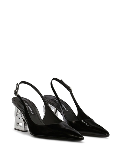 Dolce & Gabbana Lollo 75 Slingback Pumps In Polished Leather In Black