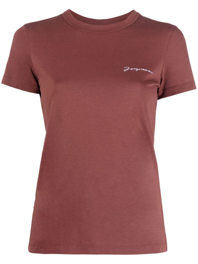 Shop Jacquemus Le T-shirt Brode Logo-embroidered Top In Brown