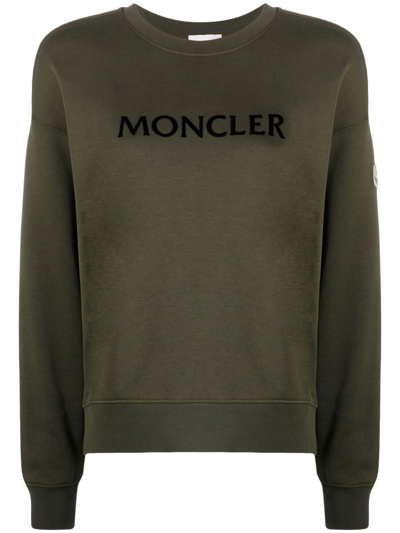 Shop Moncler Logo-print Crew-neck Sweatshirt In Green