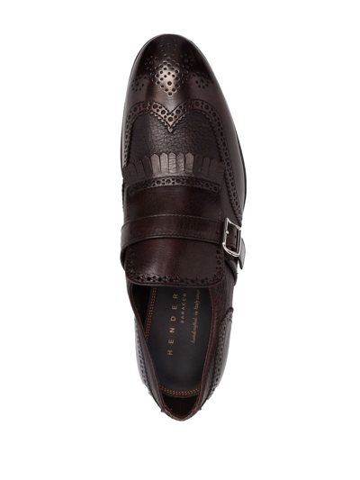 Shop Henderson Baracco Perforated Leather Monk Shoes In Brown