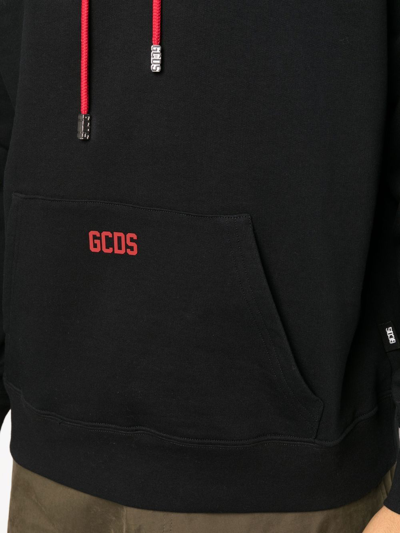 Shop Gcds Drawstring Pullover Hoodie In Black