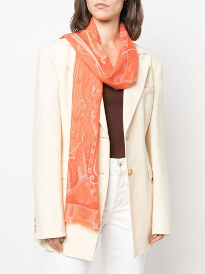 Etro Ornamental-print Scarf In Orange
