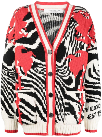 Philosophy Di Lorenzo Serafini Multicolor Inlaid Wool Oversize Cardigan Woman In Black