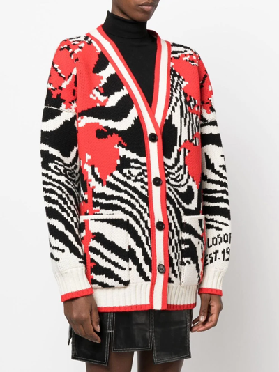 Shop Philosophy Di Lorenzo Serafini Zebra-pattern Virgin Wool Cardigan In Black