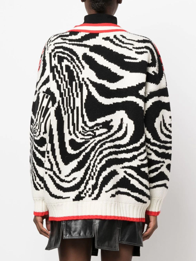 Shop Philosophy Di Lorenzo Serafini Zebra-pattern Virgin Wool Cardigan In Black