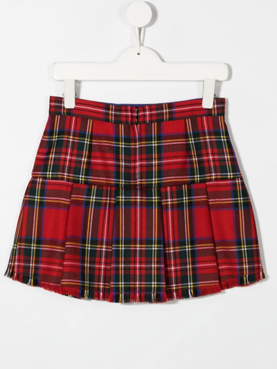 Shop Dolce & Gabbana Logo Check Pleated Mini Skirt In Red