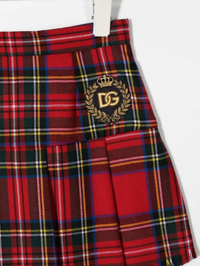 Shop Dolce & Gabbana Logo Check Pleated Mini Skirt In Red
