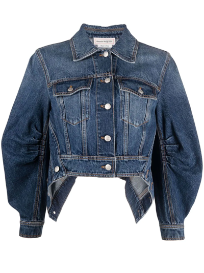 Shop Alexander Mcqueen Cocoon Sleeve Denim Jacket In Blue