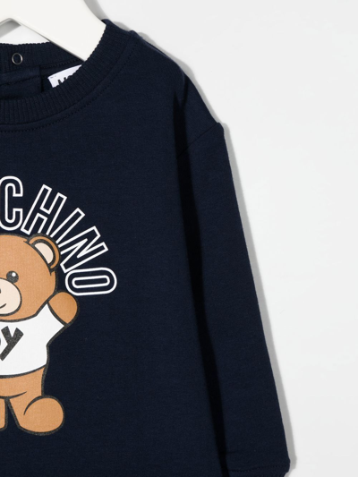 Shop Moschino Teddy Bear Logo-print Sweatshirt Dress In Blue
