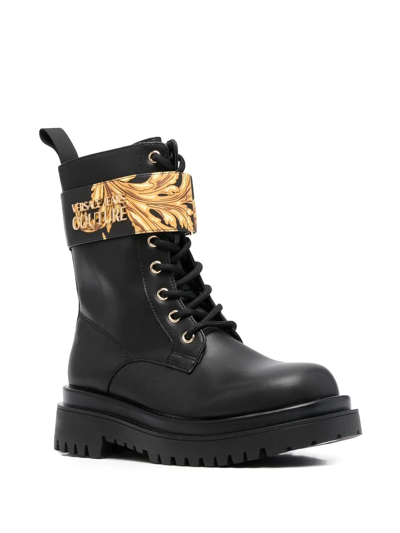 Shop Versace Jeans Couture Baroque-print Ankle Boots In Black