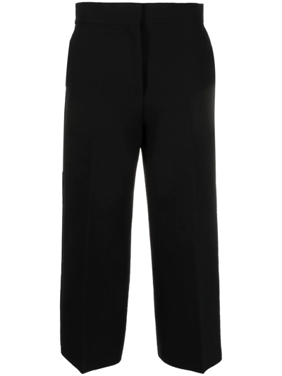 Shop Msgm Cropped Wide-leg Trousers In Black