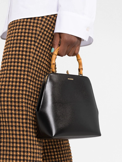 Jil Sander Goji Bamboo Crocodile-embossed Tote Bag In Black
