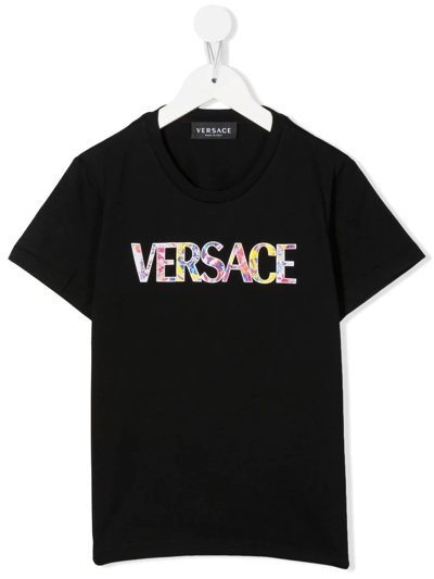 Shop Versace Logo-print Cotton T-shirt In Black