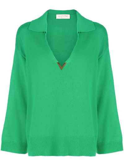 Shop Valentino Vgold Detail Cashmere Jumper In Green