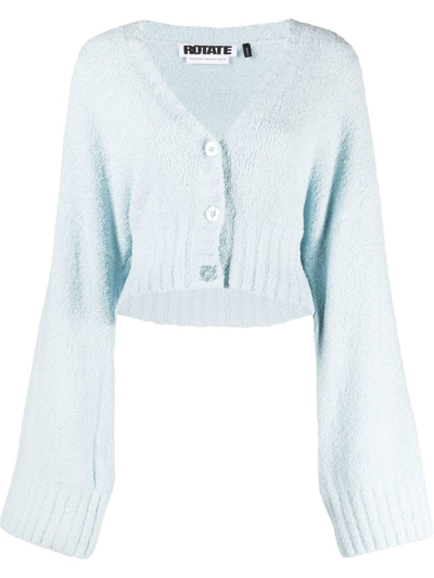 Shop Rotate Birger Christensen Wide-sleeve Cropped Cardigan In Blue