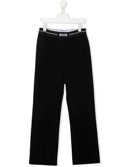 Shop Msgm Teen Logo-waistband Straight Trousers In Black