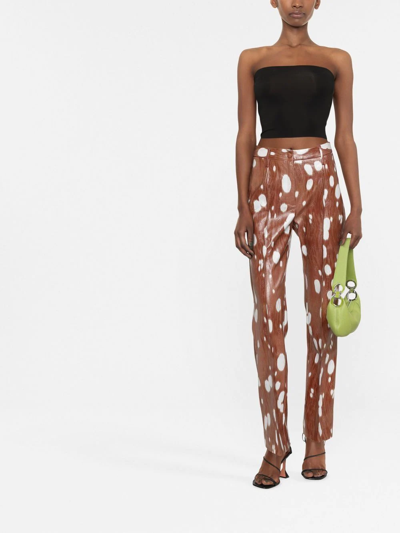 Shop Rotate Birger Christensen Faux Leather High-waisted Trousers In Brown