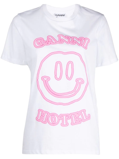 Shop Ganni Logo Crew-neck T-shirt In White