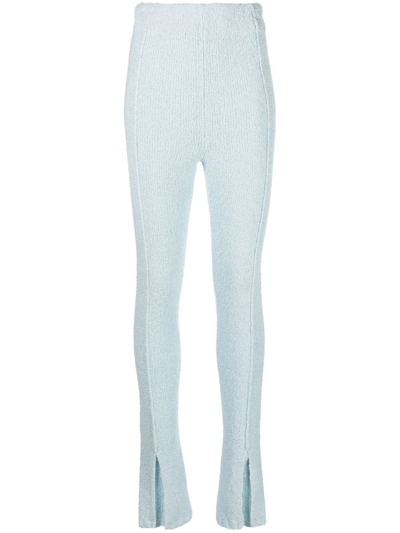Shop Rotate Birger Christensen Flared-cuff Knitted Trousers In Blue