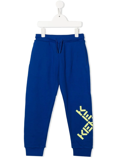 Shop Kenzo Logo-print Cotton Track Pants In Blue