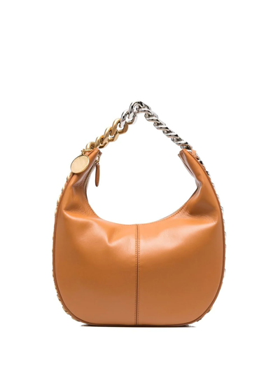 Shop Stella Mccartney Small Frayme Zipped Shoulder Bag In Brown