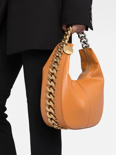 Shop Stella Mccartney Small Frayme Zipped Shoulder Bag In Brown