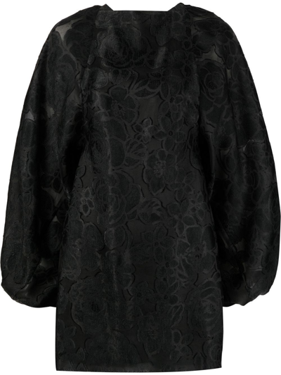 Shop Parlor Floral-print Shift Silk Dress In Black