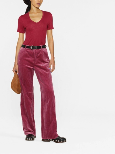 Shop Dsquared2 Embroidered-logo Velvet Trousers In Pink