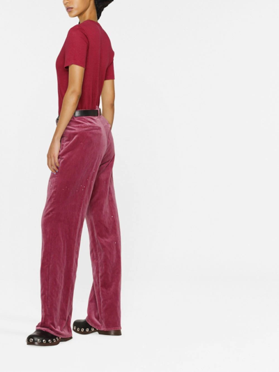 Shop Dsquared2 Embroidered-logo Velvet Trousers In Pink