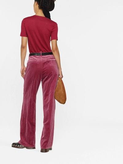 Shop Dsquared2 Embroidered-logo Velvet Trousers In Pink