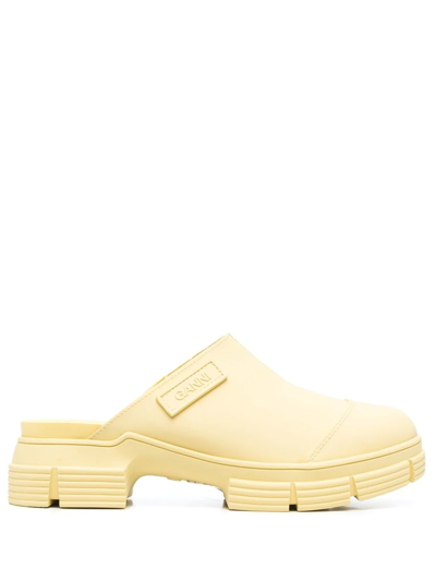 Shop Ganni City Round-toe Low-heel Mules In Yellow