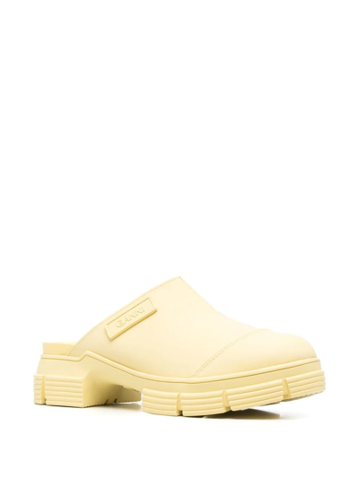 Shop Ganni City Round-toe Low-heel Mules In Yellow