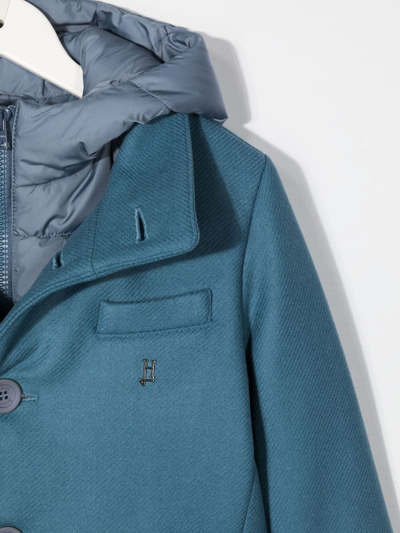 Shop Herno Concealed-zip Fastening Hooded Coat In Blue